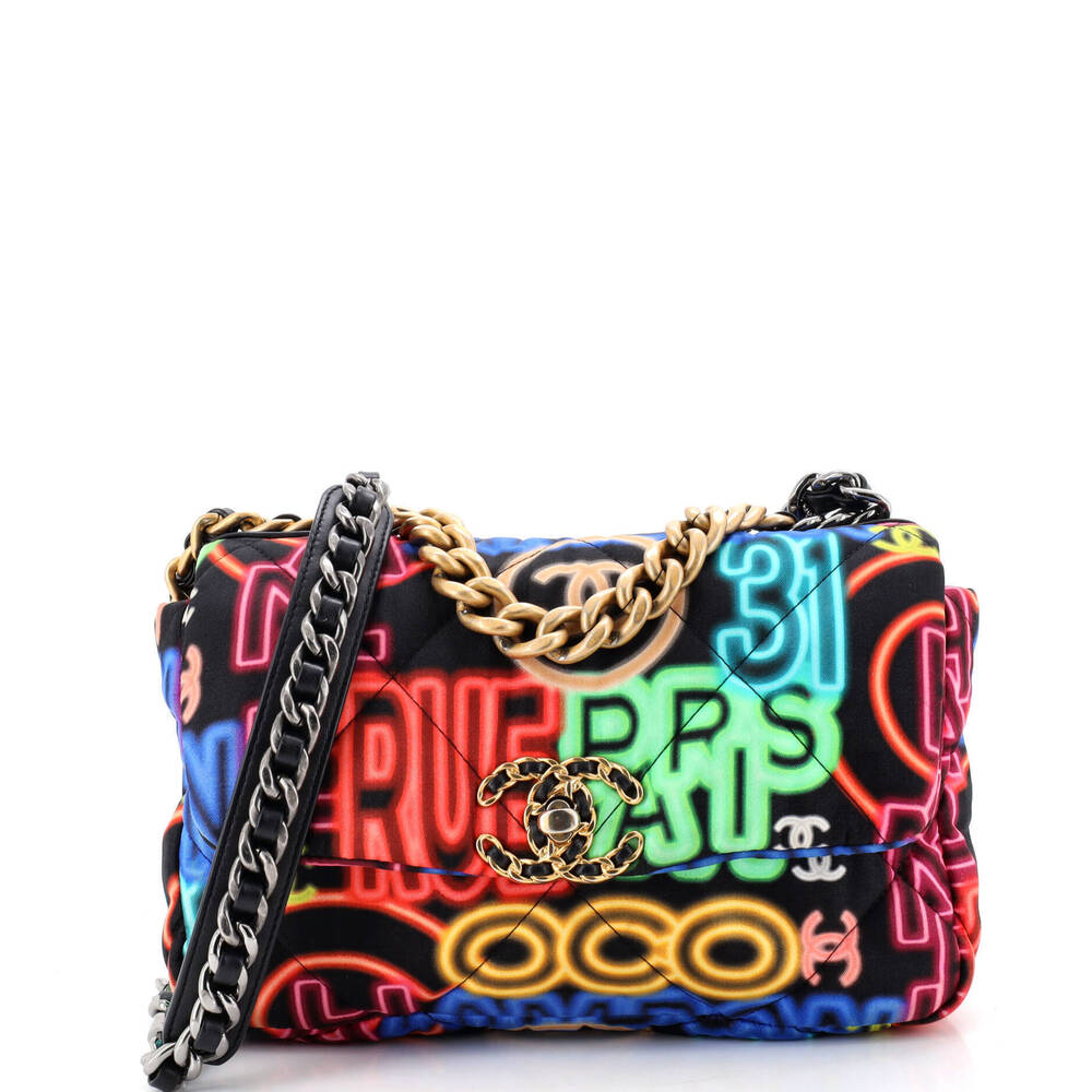 Chanel Medium 19 Flap Bag Quilted Graffiti Print Fabric